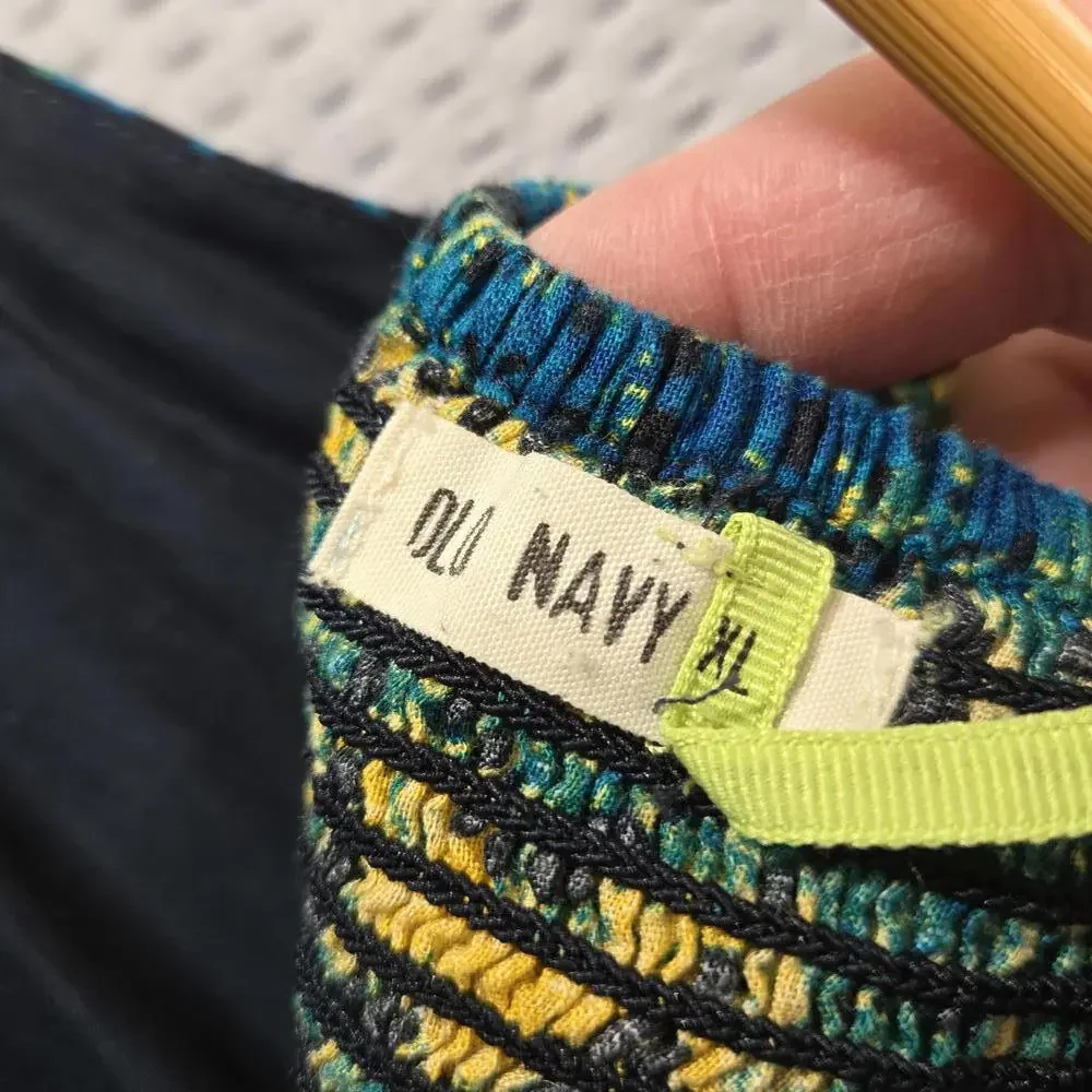 Old Navy Y2K Halter Maxi Dress XL Linen Blend Blue Yellow Boho Medallion Print - Picture 5 of 9